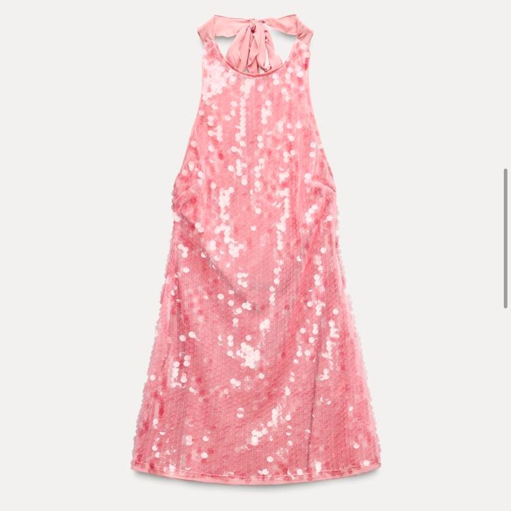 Zara Pink Sequin Halter Dress